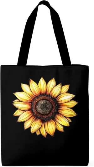 Canvas Tote Bag Watercolor Sunflower Reusable Grocery Shopping Bags with Handle, Bloom Floral Large Canvas