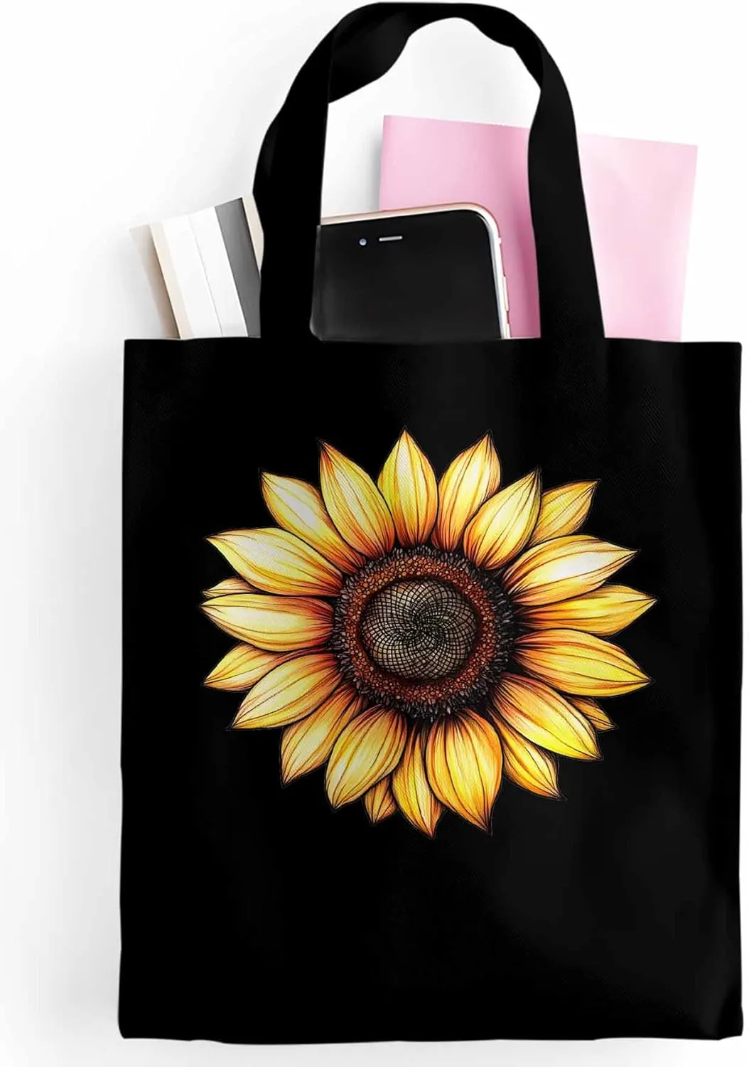 Canvas Tote Bag Watercolor Sunflower Reusable Grocery Shopping Bags with Handle, Bloom Floral Large Canvas