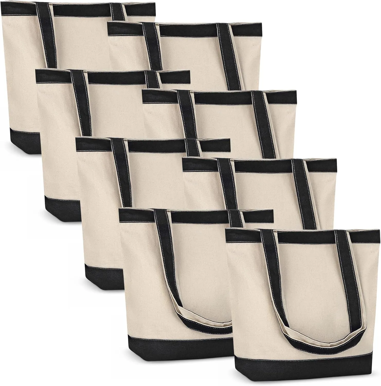 Canvas Tote Bag with Handles for Woman, Reusable Cloth Bag for Groceries and Shopping In Bulk - Blank Cotton Tote Bag, Suitable for DIY Projects HEAVY DUTY, 16"X14.5" With 4” Gusset, Black 8 Pack