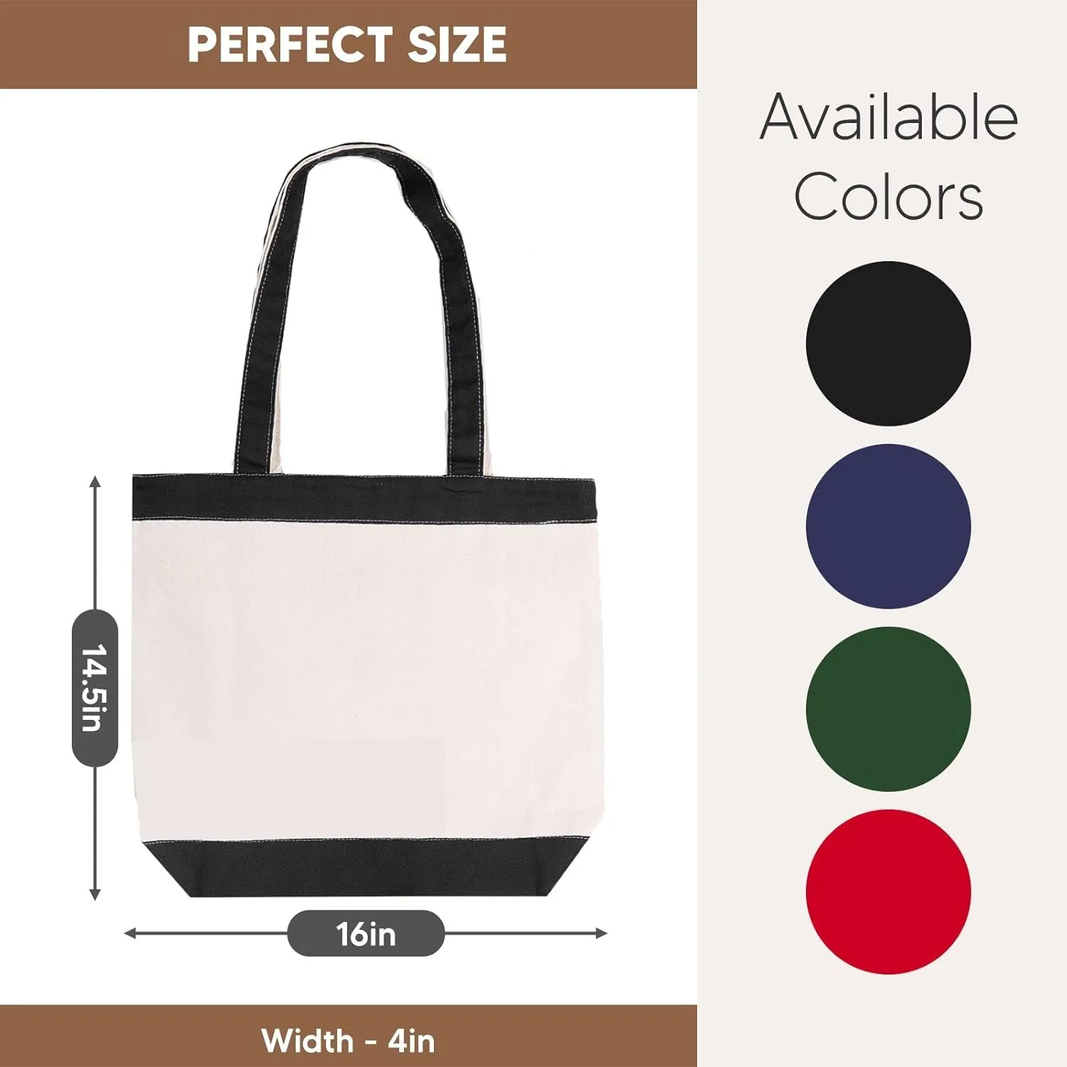 Canvas Tote Bag with Handles for Woman, Reusable Cloth Bag for Groceries and Shopping In Bulk - Blank Cotton Tote Bag, Suitable for DIY Projects HEAVY DUTY, 16"X14.5" With 4” Gusset, Black 8 Pack
