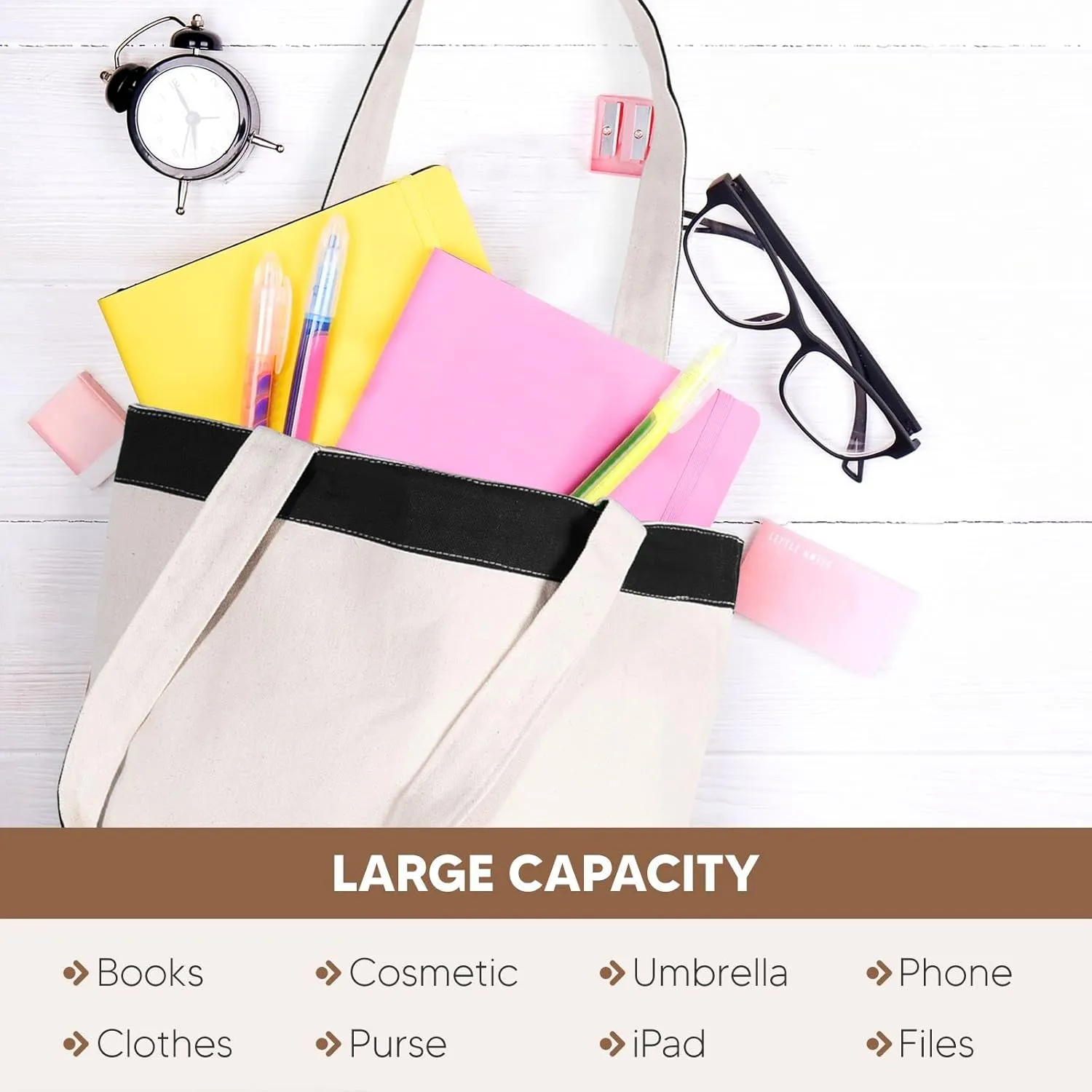 Canvas Tote Bag with Handles for Woman, Reusable Cloth Bag for Groceries and Shopping In Bulk - Blank Cotton Tote Bag, Suitable for DIY Projects HEAVY DUTY, 16"X14.5" With 4” Gusset, Black 8 Pack