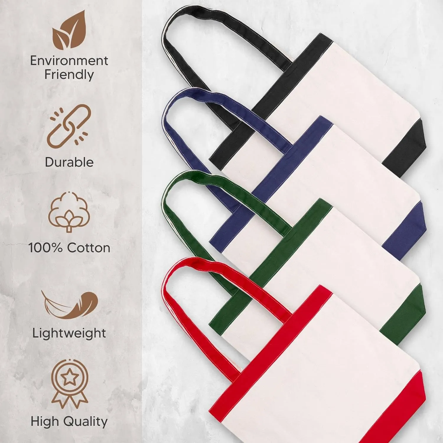 Canvas Tote Bag with Handles for Woman, Reusable Cloth Bag for Groceries and Shopping In Bulk - Blank Cotton Tote Bag, Suitable for DIY Projects HEAVY DUTY, 16"X14.5" With 4” Gusset, Black 8 Pack