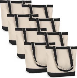 Canvas Tote Bag with Handles for Woman, Reusable Cloth Bag for Groceries and Shopping In Bulk - Blank Cotton Tote Bag, Suitable for DIY Projects HEAVY DUTY, 16"X14.5" With 4” Gusset, Black 8 Pack