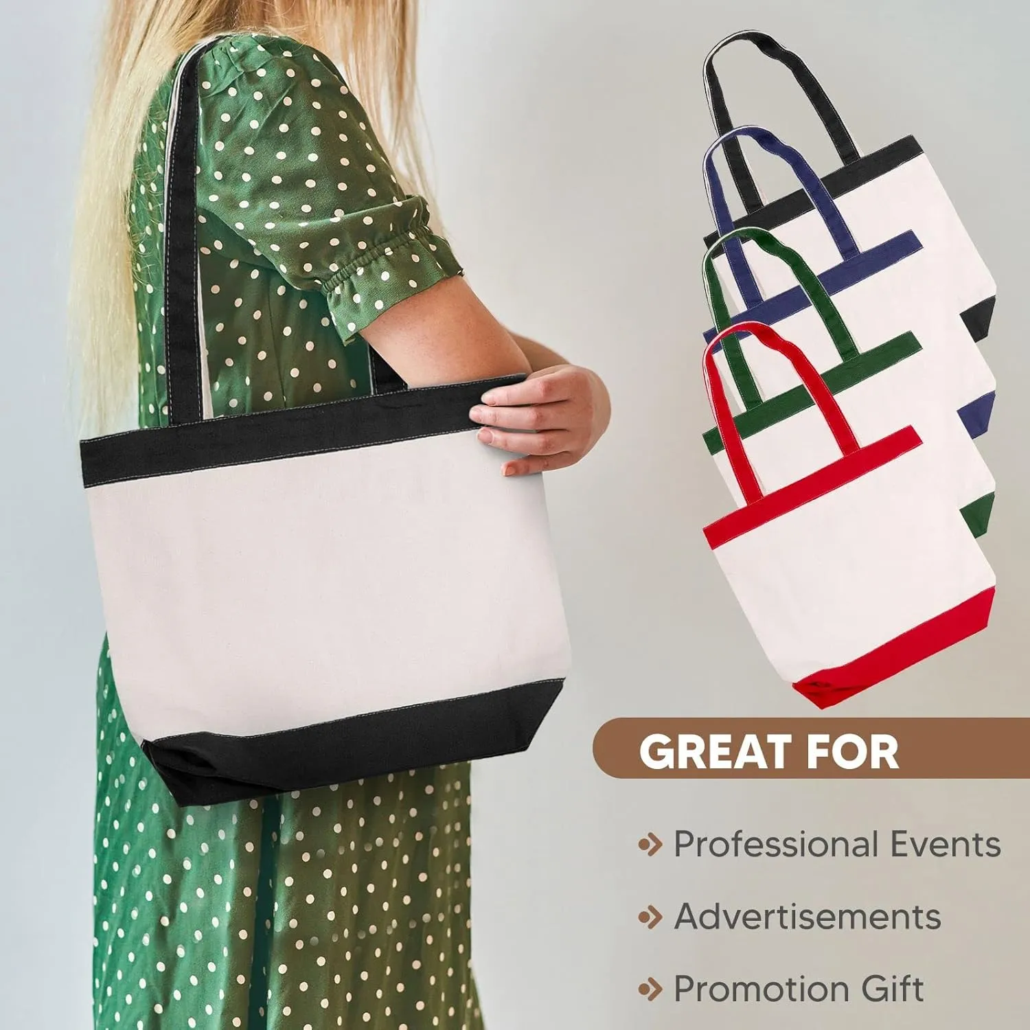 Canvas Tote Bag with Handles for Woman, Reusable Cloth Bag for Groceries and Shopping In Bulk - Blank Cotton Tote Bag, Suitable for DIY Projects HEAVY DUTY, 16"X14.5" With 4” Gusset, Black 8 Pack