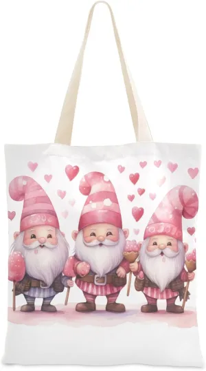 Canvas Tote Bags Dwarf and Red Heart Shapes Multi-Purpose Reusable Canvas Bags Use for Grocery Bags,Shopping Bags,Gift Bags