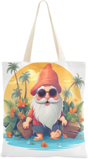 Canvas Tote Bags Dwarf in The Seaside Sunset Multi-Purpose Reusable Canvas Bags Use for Grocery Bags,Shopping Bags,Gift Bags