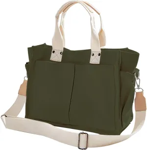 Canvas Tote Bags for Women Large Capacity Messenger Bag Durable Shoulder Bag Multi Pocket Casual Work Bags