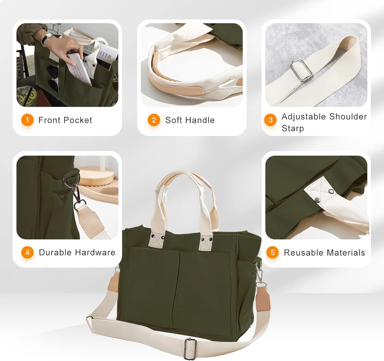 Canvas Tote Bags for Women Large Capacity Messenger Bag Durable Shoulder Bag Multi Pocket Casual Work Bags