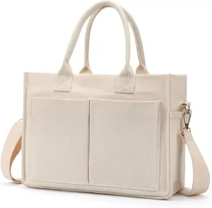 Canvas Tote Bags for Women，Work Tote Bags with Pockets,Crossbody Tote Bag Everything Handbags Shoulder Bags for Women