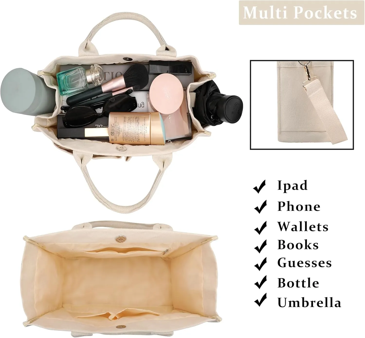 Canvas Tote Bags for Women，Work Tote Bags with Pockets,Crossbody Tote Bag Everything Handbags Shoulder Bags for Women