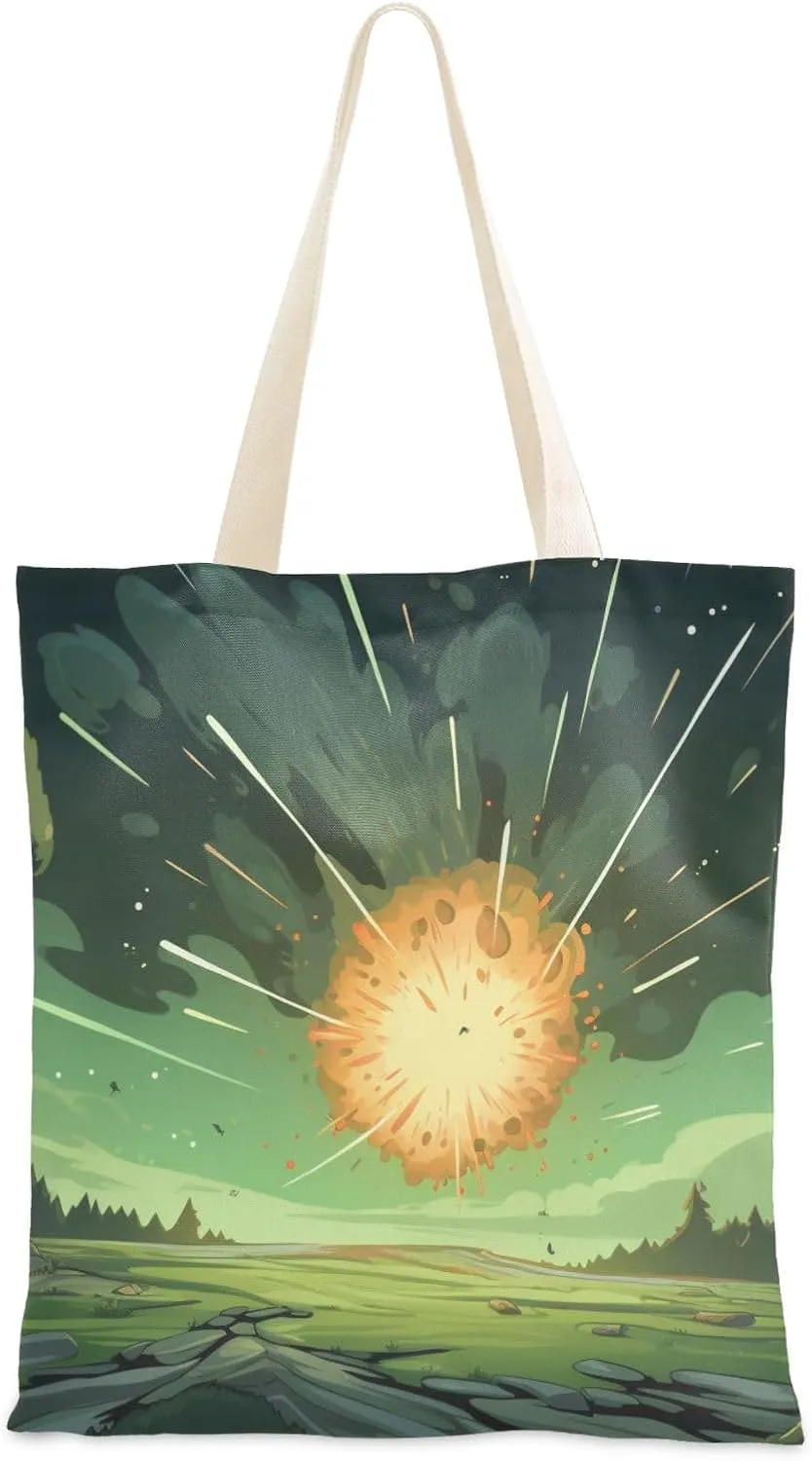 Canvas Tote Bags Meteor in Fields Multi-Purpose Reusable Canvas Bags Use for Grocery Bags,Shopping Bags,Gift Bags
