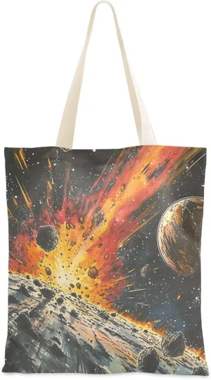 Canvas Tote Bags Meteorite in Starry Sky Multi-Purpose Reusable Canvas Bags Use for Grocery Bags,Shopping Bags,Gift Bags
