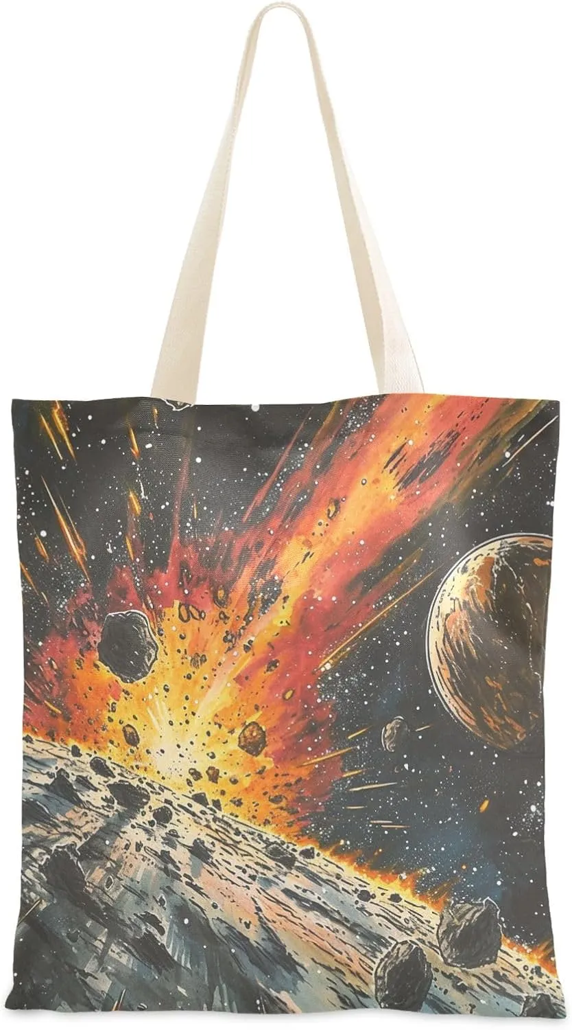 Canvas Tote Bags Meteorite in Starry Sky Multi-Purpose Reusable Canvas Bags Use for Grocery Bags,Shopping Bags,Gift Bags