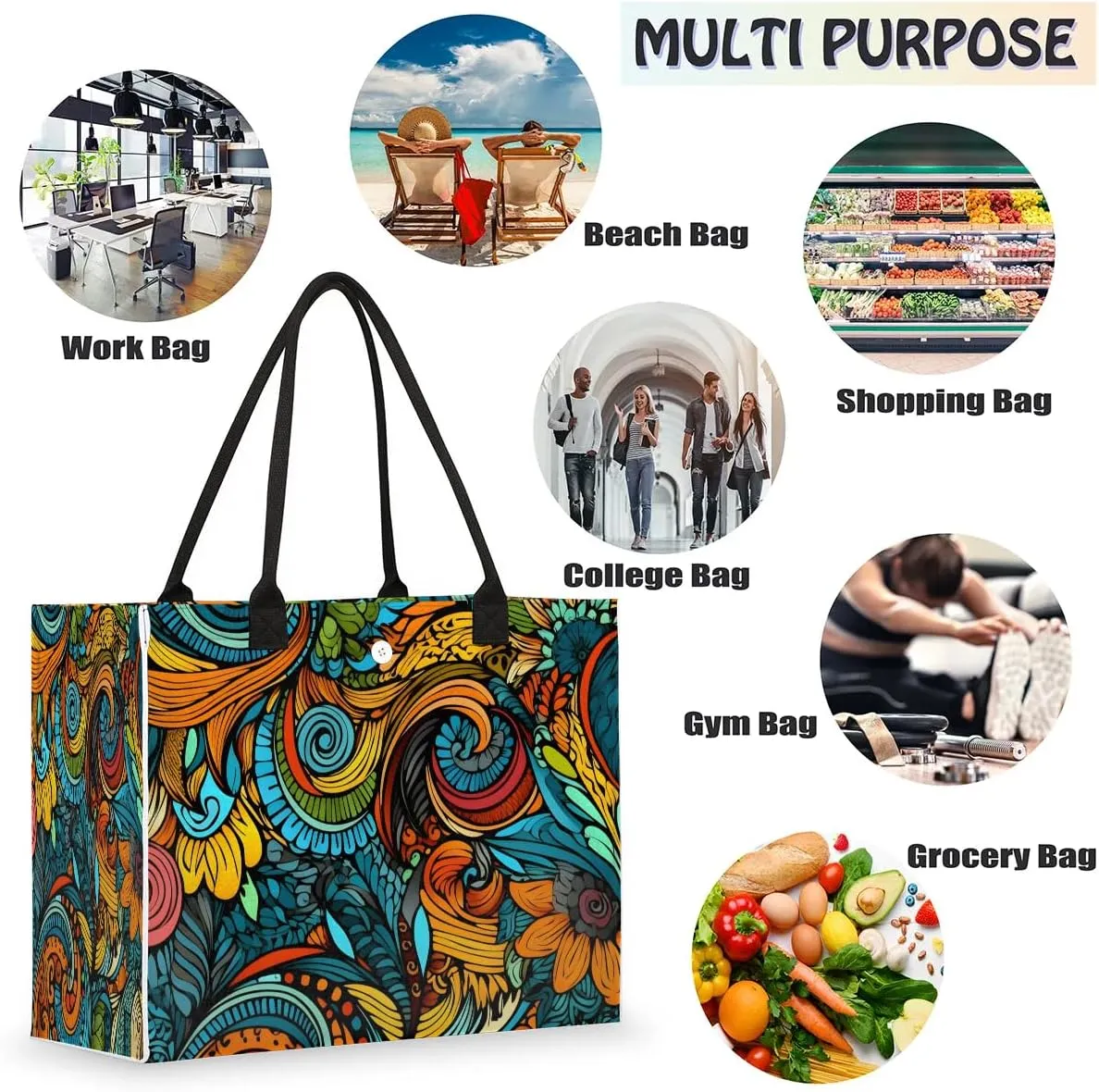 Canvas Tote Bags, Reusable Canvas Bags Use For Grocery Bags, Shopping Bags, Work, Daily Use