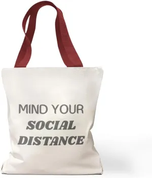 Canvas Tote Reusable Shopping Bag Mind Your Social Distance Quarantine Distancing Beach for Women Humor Red