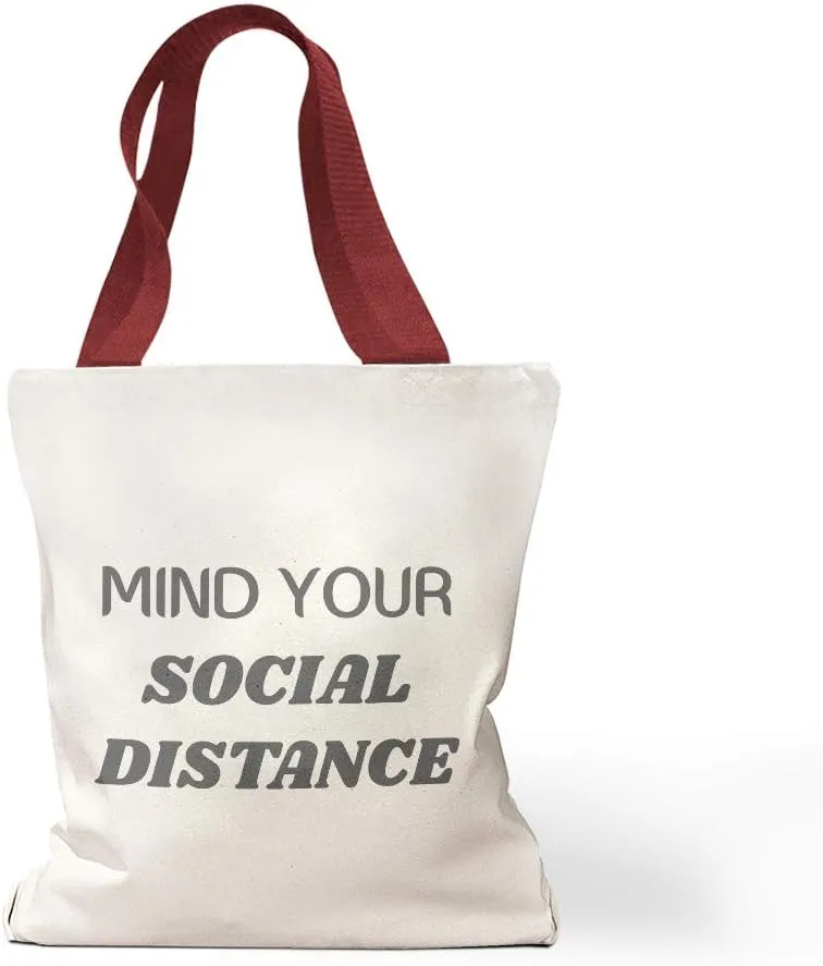 Canvas Tote Reusable Shopping Bag Mind Your Social Distance Quarantine Distancing Beach for Women Humor Red