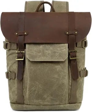 Canvas with Crazy Horse Cowhide Multi-Function SLR Camera Bag Shoulder Camera Bag Outdoor Leisure Backpack(D)