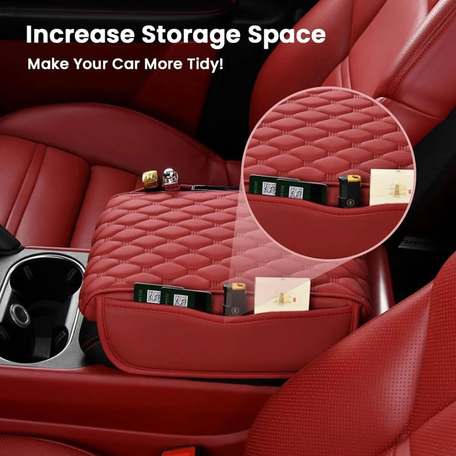 Car Center Console Pad for Alfa Romeo Tonale 2022 2023 2024 2025, Leather Center Console Armrest Protector Cover with 2 Storage Bags, Car Accessories,Brown