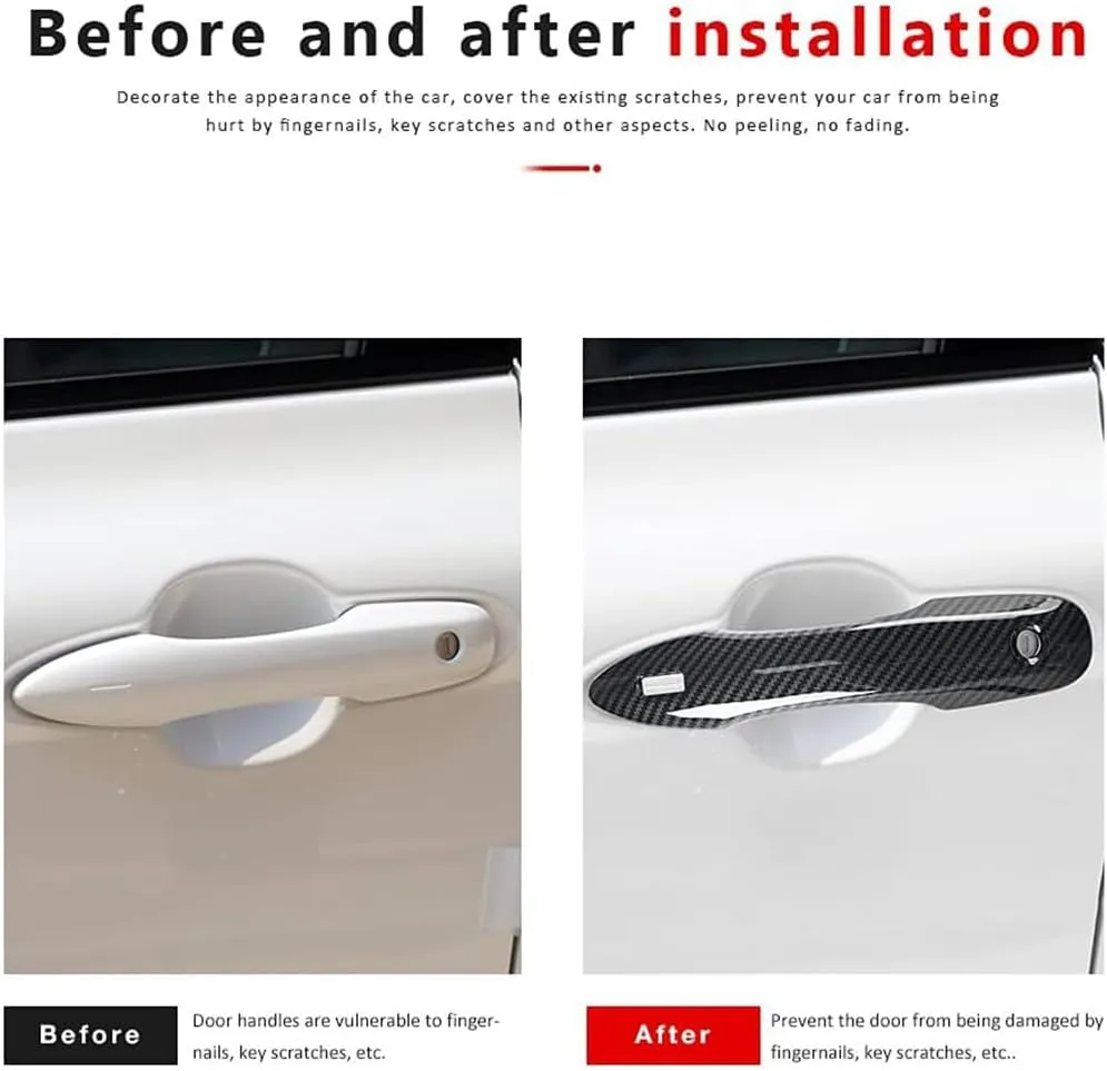 Car Door Handle Cover Protector Compatible for 2018-2023 2024 2025 Toyota Camry Accessories Compatible for Toyota Corolla Venza 2025 2024 2023 2022-2020 (with 2 Smart Key Holes, Carbon Fiber)