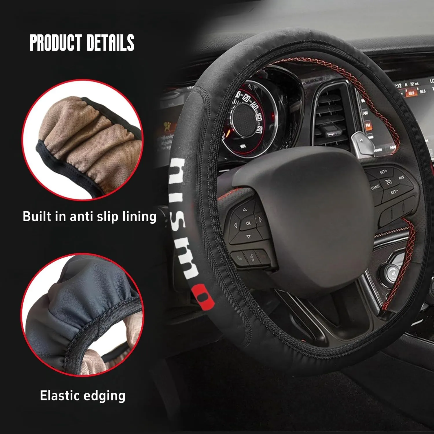 Car Leather Steering Wheel Cover Anti-Slip Steering Wheels Accessories Compatible with nismo 370Z 350Z GTR and More