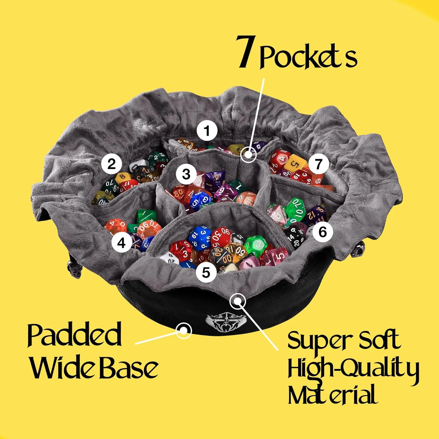 CardKingPro Immense Dice Bags with Pockets - Black - Capacity 150  Dice - Great Organizer for Dice Hoarders, Perfect For Dungeons and Dragons [Patented Design]