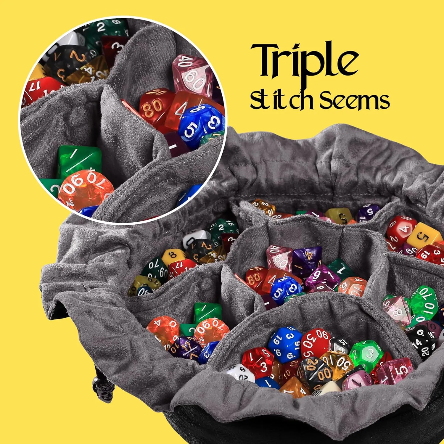 CardKingPro Immense Dice Bags with Pockets - Black - Capacity 150  Dice - Great Organizer for Dice Hoarders, Perfect For Dungeons and Dragons [Patented Design]