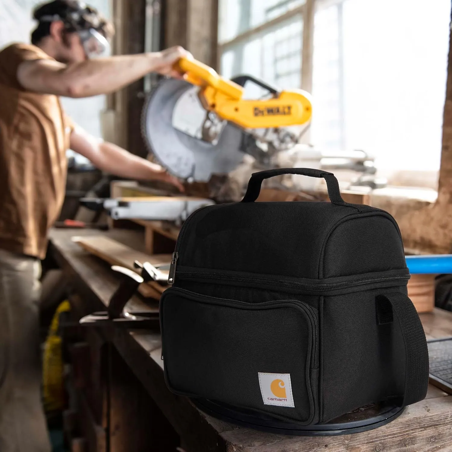 Carhartt Insulated 12 Can Two Compartment Lunch Cooler Bag - Rain Defender DWR Coating - Synthetic Lining Black 1 One Size One Size