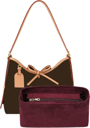 Carryall MM Insert Organizer, Velvet Bag Organizer Insert for Tote, Fit lv Carryall and More, Sturdy Gold Zipper, Pecfect for Handbag Shaped & Organized(Medium,Red)
