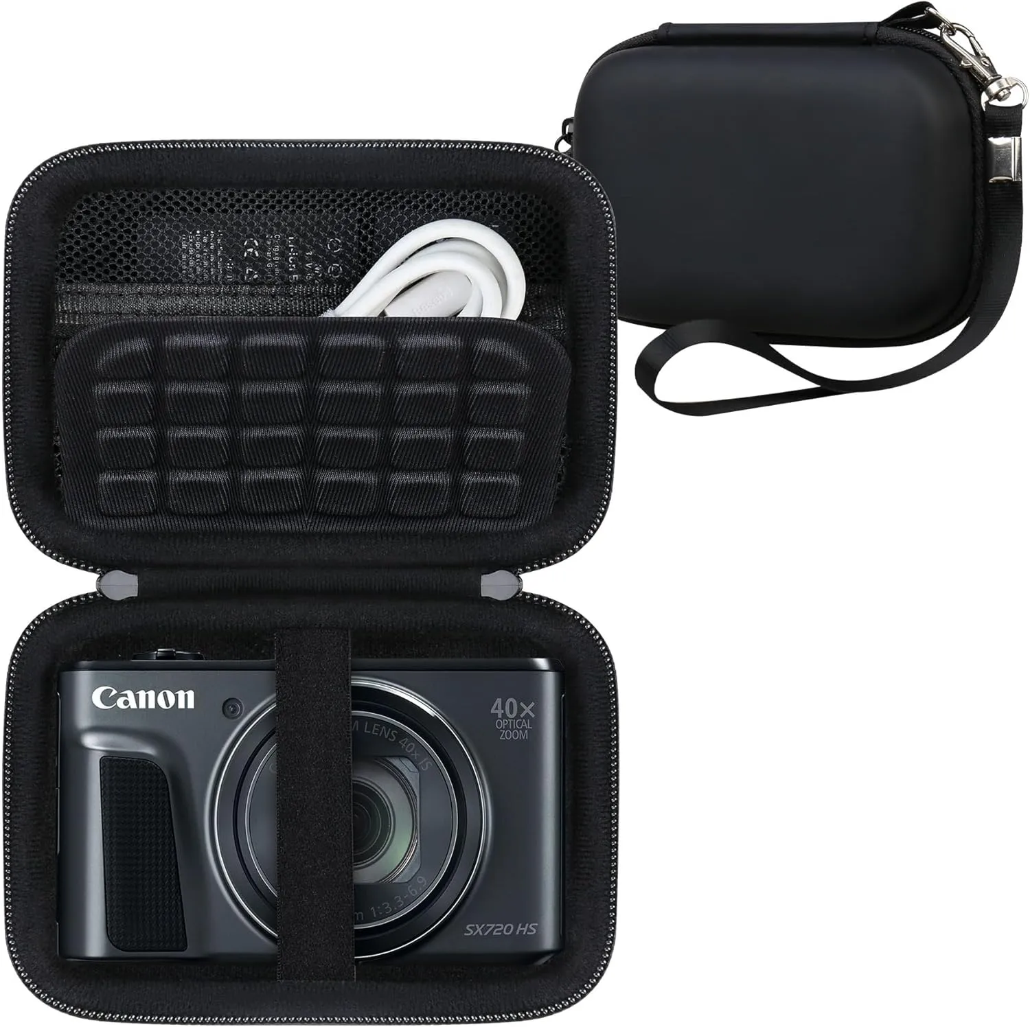 Carrying Case for Canon PowerShot SX740/ SX730/ SX720/ SX710/ SX610/ SX260/ ELPH 360 HS Digital Camera, Vlogging Camera Travel Hard Bag, Mesh Pocket for Battery, SD Cards and USB Cable, Black