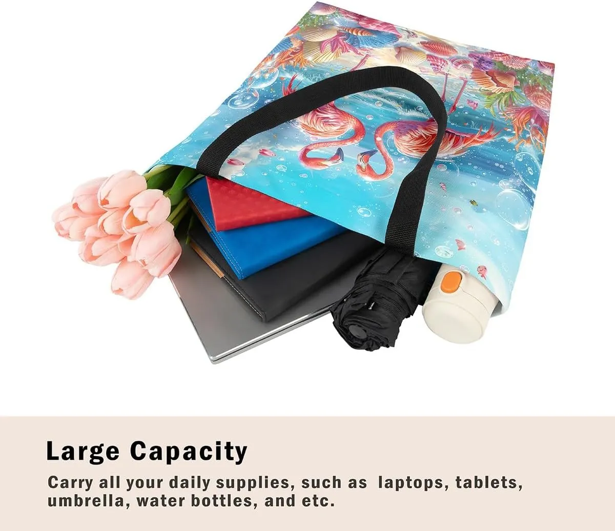 Cartoon Animals Canvas Tote Bag Valentine's Day Shoulder Handbags for Shopping,Unicorn Bag Reusable Handbag