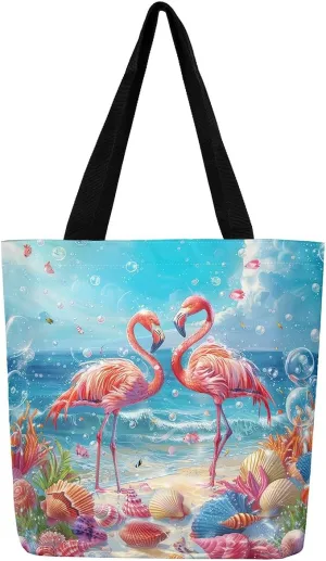 Cartoon Animals Canvas Tote Bag Valentine's Day Shoulder Handbags for Shopping,Unicorn Bag Reusable Handbag