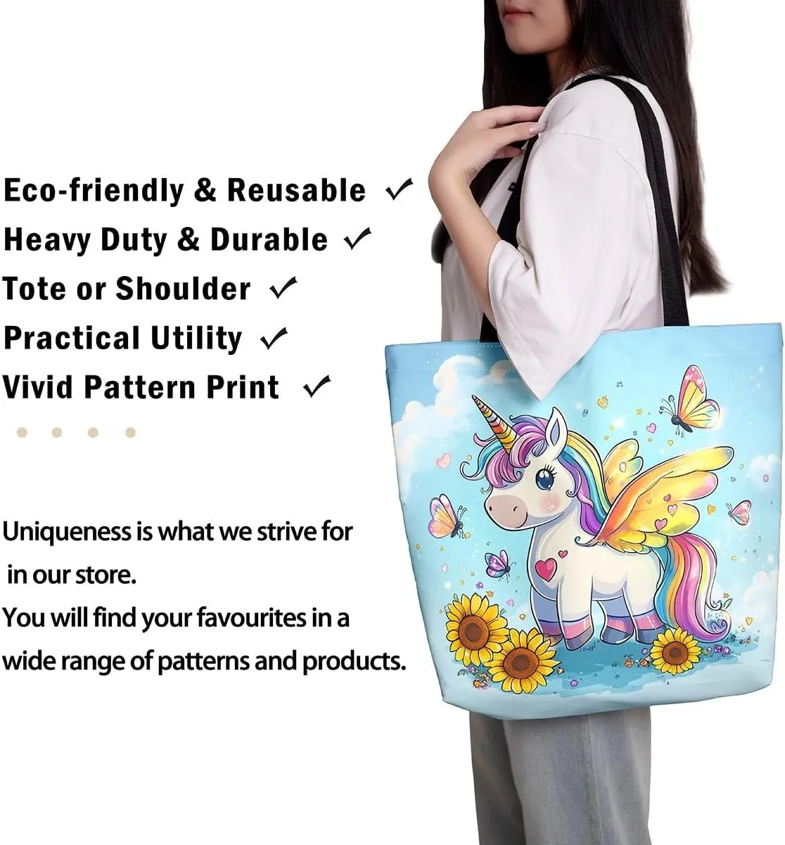 Cartoon Black Cute Girls Canvas Tote Bag