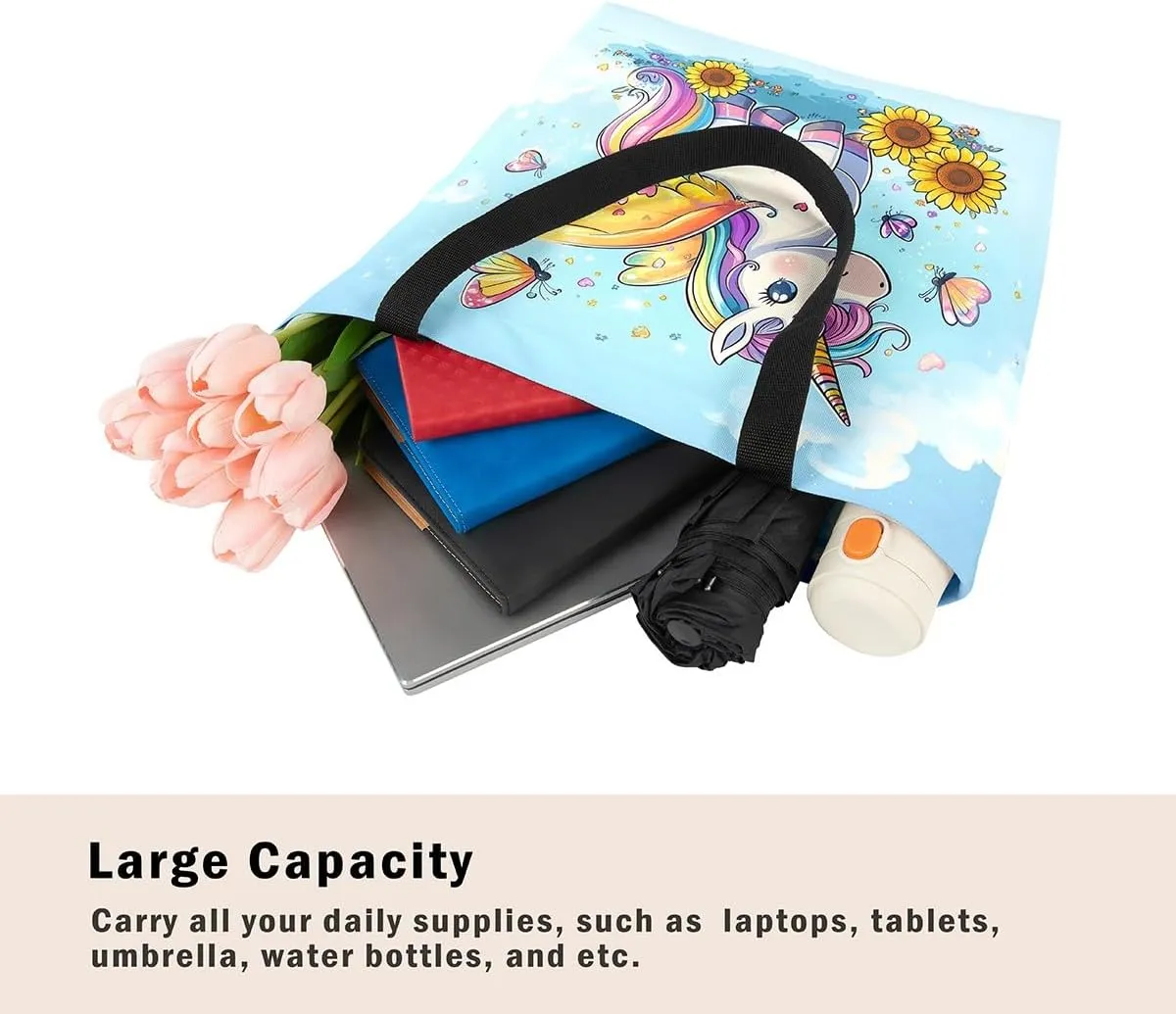 Cartoon Black Cute Girls Canvas Tote Bag
