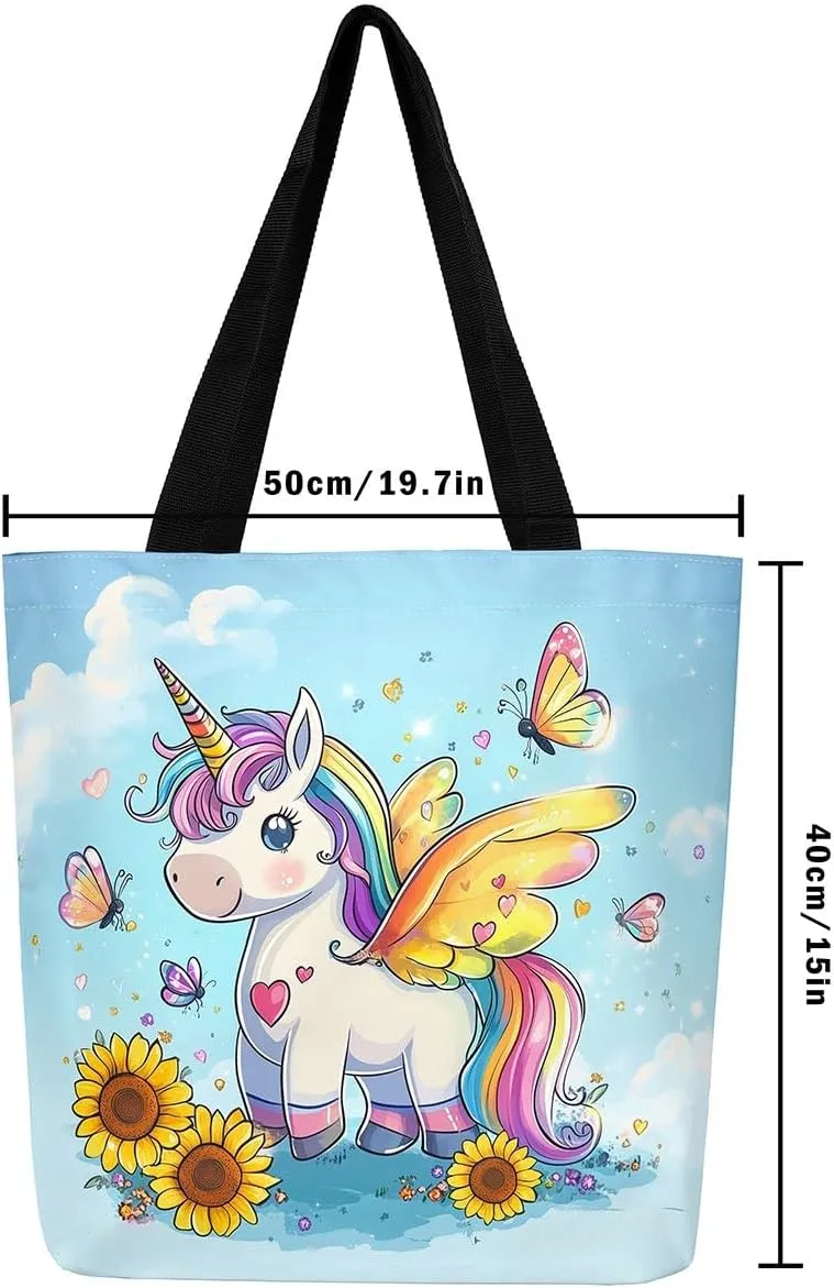Cartoon Black Cute Girls Canvas Tote Bag