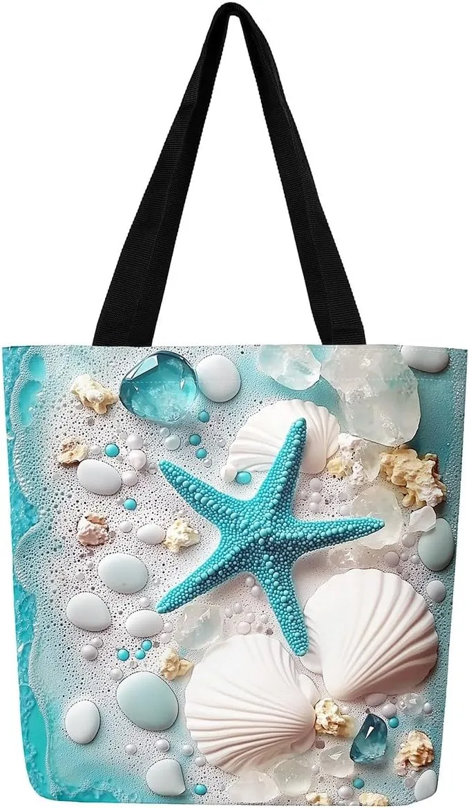 Cartoon Crab Canvas Tote Bag,3D Crab Marine Life Tote Bag