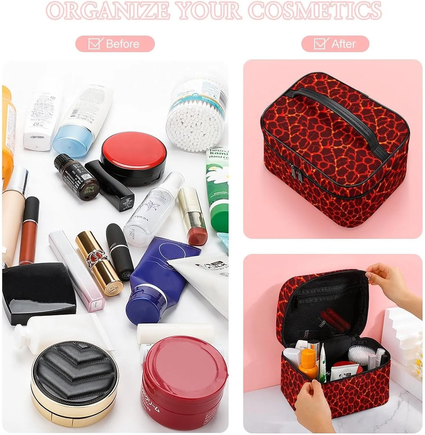 Cartoon Games Red Lava Print Makeup Bags For Women Travel Cosmetic Bag Large Waterproof Skincare Toiletry Bags With Handle Cosmetic Organizer Portable Make Up Box For Wedding Party
