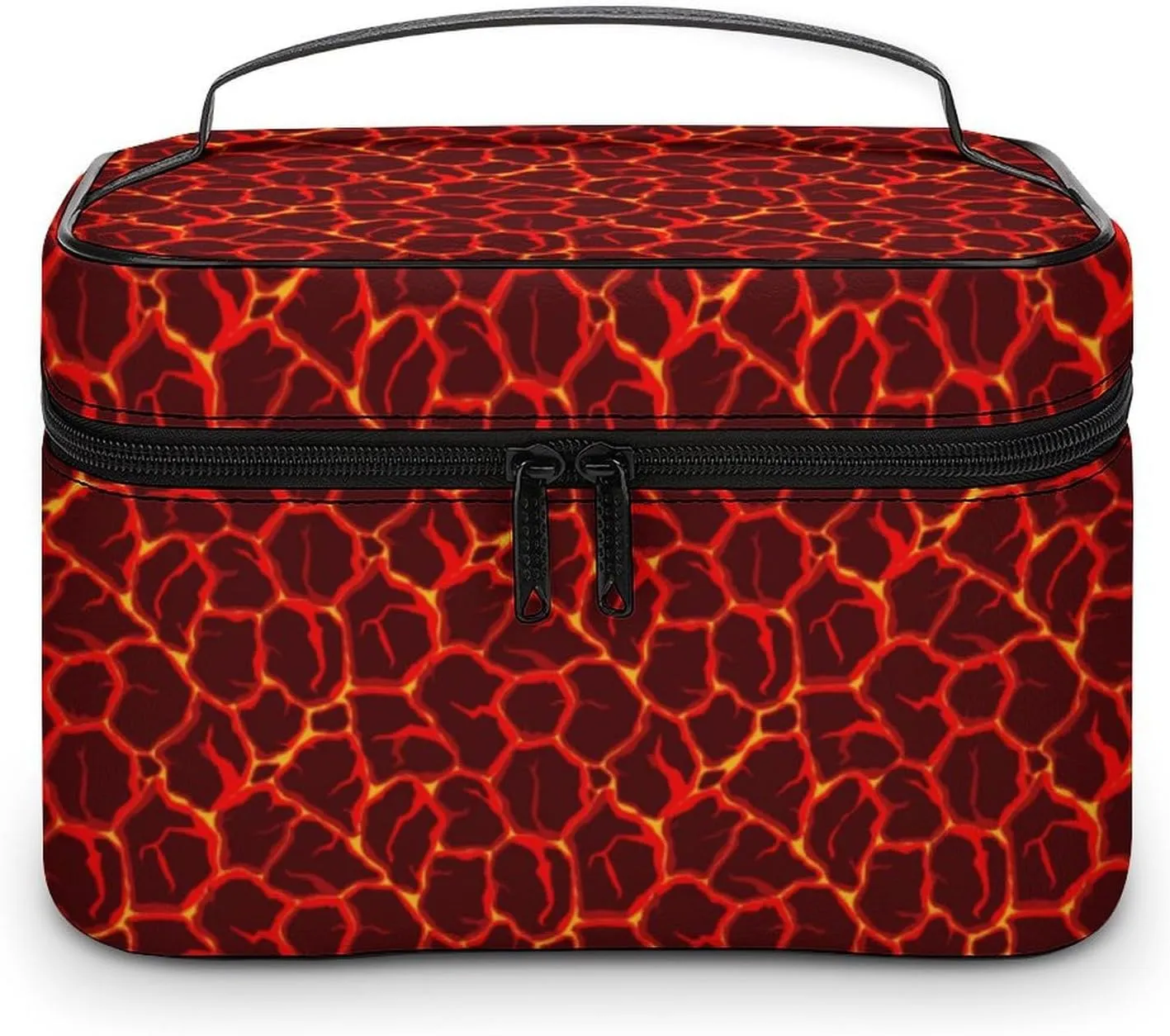 Cartoon Games Red Lava Print Makeup Bags For Women Travel Cosmetic Bag Large Waterproof Skincare Toiletry Bags With Handle Cosmetic Organizer Portable Make Up Box For Wedding Party