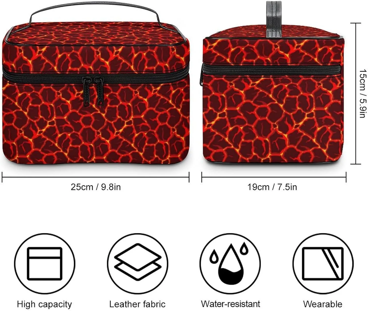 Cartoon Games Red Lava Print Makeup Bags For Women Travel Cosmetic Bag Large Waterproof Skincare Toiletry Bags With Handle Cosmetic Organizer Portable Make Up Box For Wedding Party