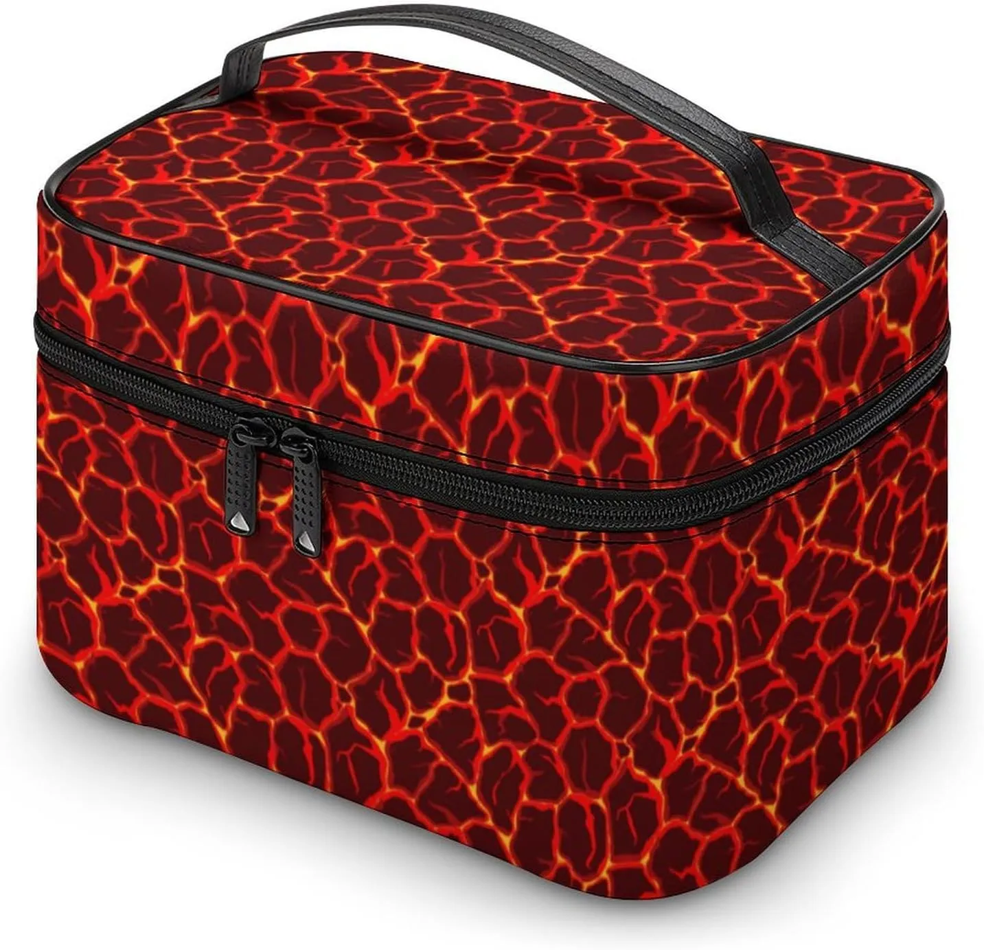 Cartoon Games Red Lava Print Makeup Bags For Women Travel Cosmetic Bag Large Waterproof Skincare Toiletry Bags With Handle Cosmetic Organizer Portable Make Up Box For Wedding Party
