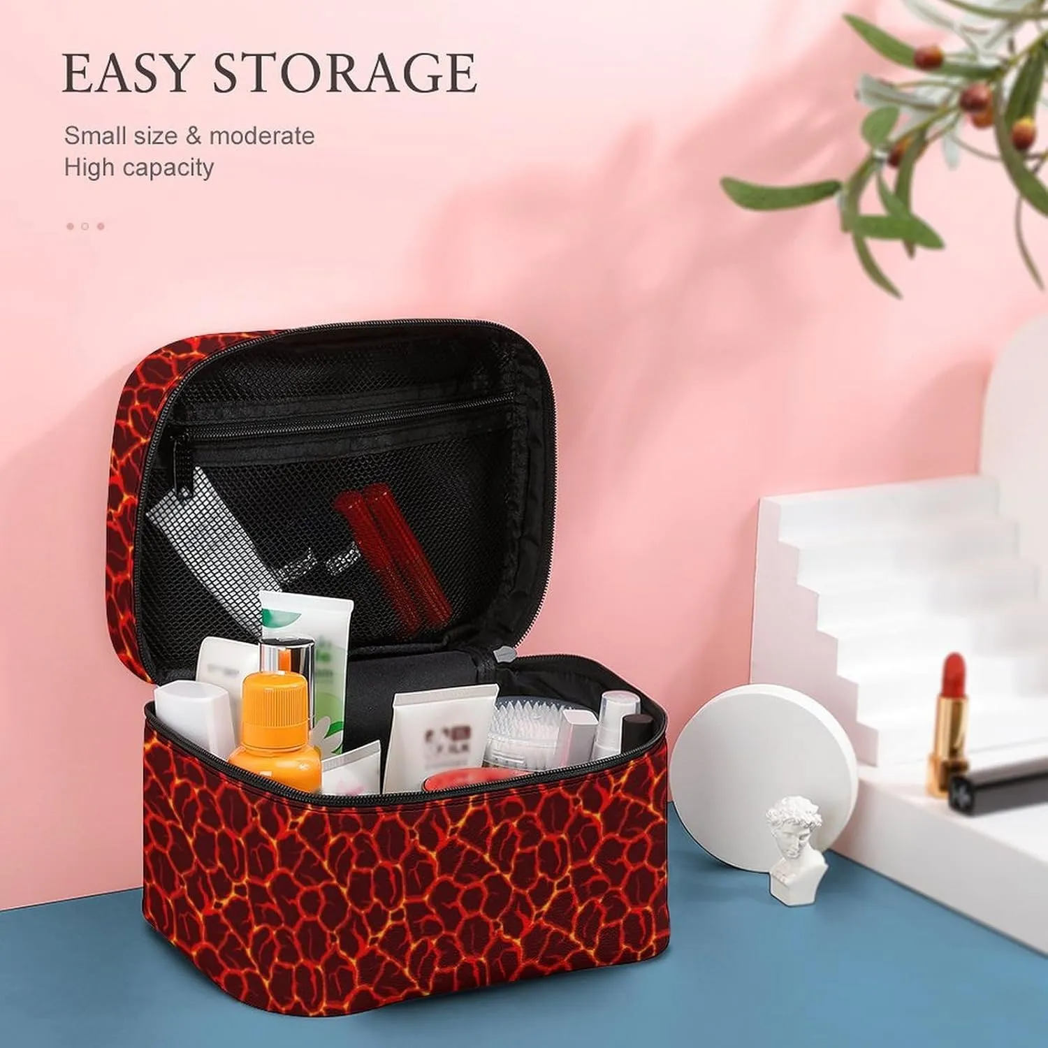 Cartoon Games Red Lava Print Makeup Bags For Women Travel Cosmetic Bag Large Waterproof Skincare Toiletry Bags With Handle Cosmetic Organizer Portable Make Up Box For Wedding Party