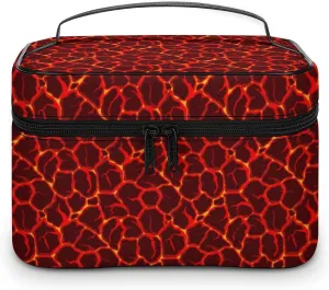 Cartoon Games Red Lava Print Makeup Bags For Women Travel Cosmetic Bag Large Waterproof Skincare Toiletry Bags With Handle Cosmetic Organizer Portable Make Up Box For Wedding Party