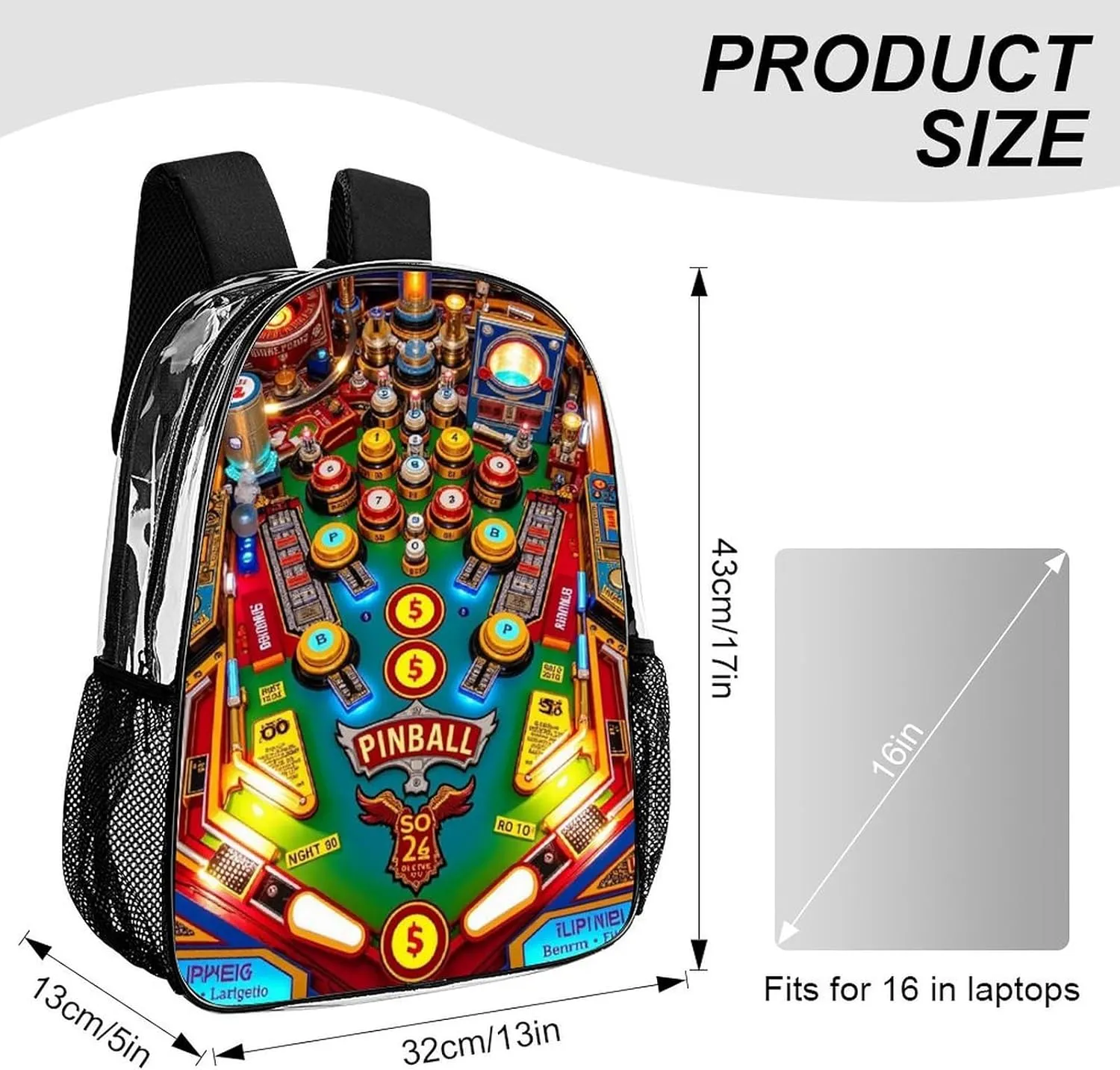 Cartoon Pinball Orange Daypack Backpack Transparent Multipurpose Anti-Theft Shoulder Bag Big Capacity Gym Outdoor Hiking Backpack With Smooth Zippers