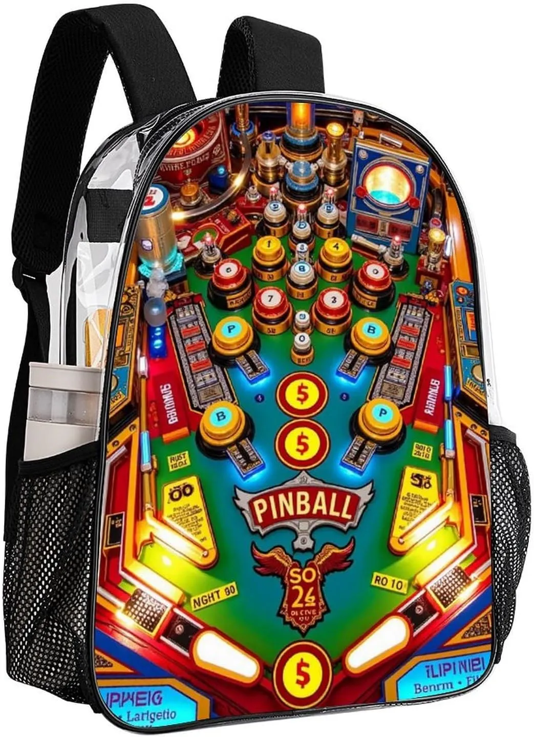 Cartoon Pinball Orange Daypack Backpack Transparent Multipurpose Anti-Theft Shoulder Bag Big Capacity Gym Outdoor Hiking Backpack With Smooth Zippers