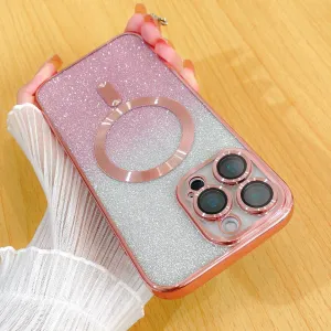 Case Fit for iPhone 16 Pro Max (Compatible with MagSafe) Glitter Bling Case with Camera Lens Protector Soft TPU Shockproof Protection Anti-Scratch Magnetic Phone Cover for Women - Pink