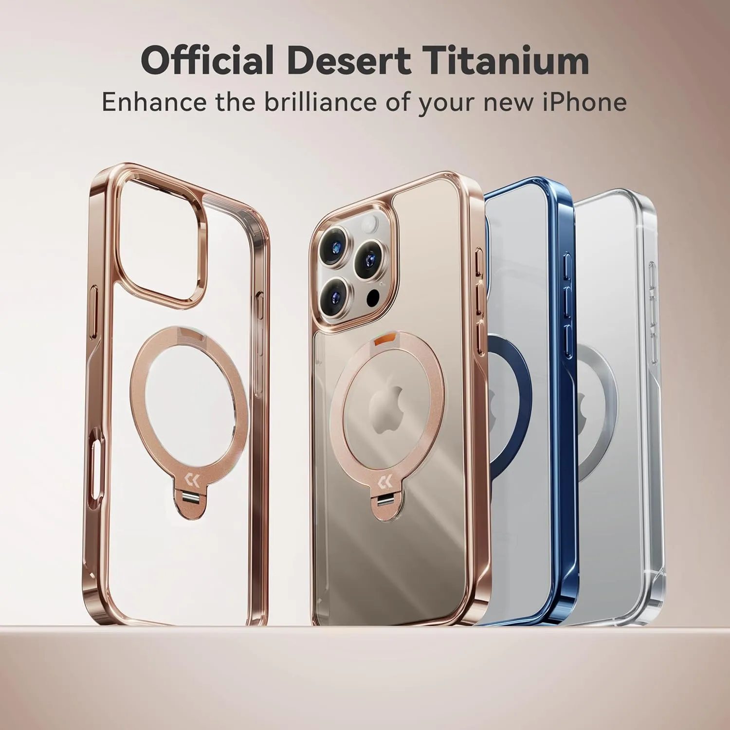 CASEKOO Desert Titanium for iPhone 16 Pro Max Case with 360° Spin Magnetic Stand [Compatible with Magsafe][16FT Military Protection] Polished for iPhone 16 ProMax Case with Stand Ring 6.9'', Rose Gold