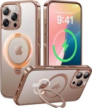 CASEKOO Desert Titanium for iPhone 16 Pro Max Case with 360° Spin Magnetic Stand [Compatible with Magsafe][16FT Military Protection] Polished for iPhone 16 ProMax Case with Stand Ring 6.9'', Rose Gold