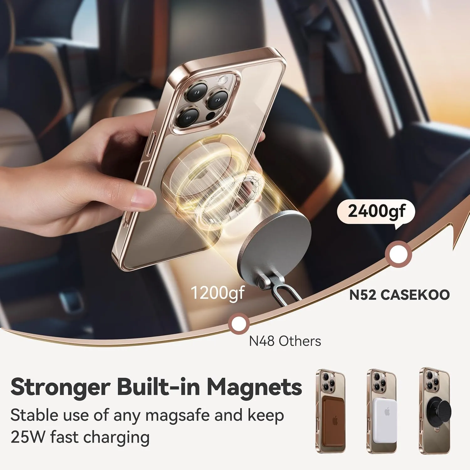 CASEKOO Desert Titanium for iPhone 16 Pro Max Case with 360° Spin Magnetic Stand [Compatible with Magsafe][16FT Military Protection] Polished for iPhone 16 ProMax Case with Stand Ring 6.9'', Rose Gold