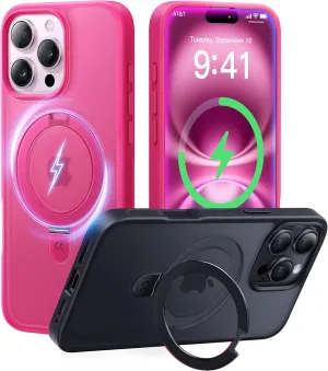 CASEKOO Designed for iPhone 16 Pro Case with Magnetic Invisible Stand [Military Drop Protection] [Compatible with MagSafe] Shockproof Slim Translucent Matte Case 6.3 Inch, Hot Pink