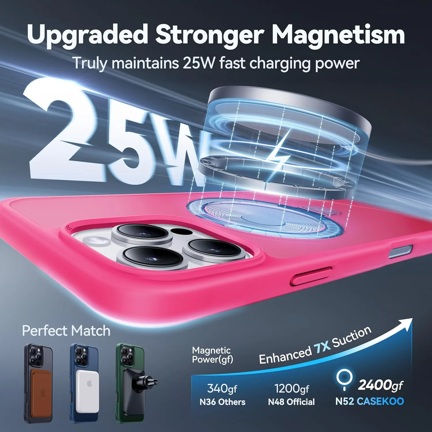 CASEKOO Designed for iPhone 16 Pro Case with Magnetic Invisible Stand [Military Drop Protection] [Compatible with MagSafe] Shockproof Slim Translucent Matte Case 6.3 Inch, Hot Pink
