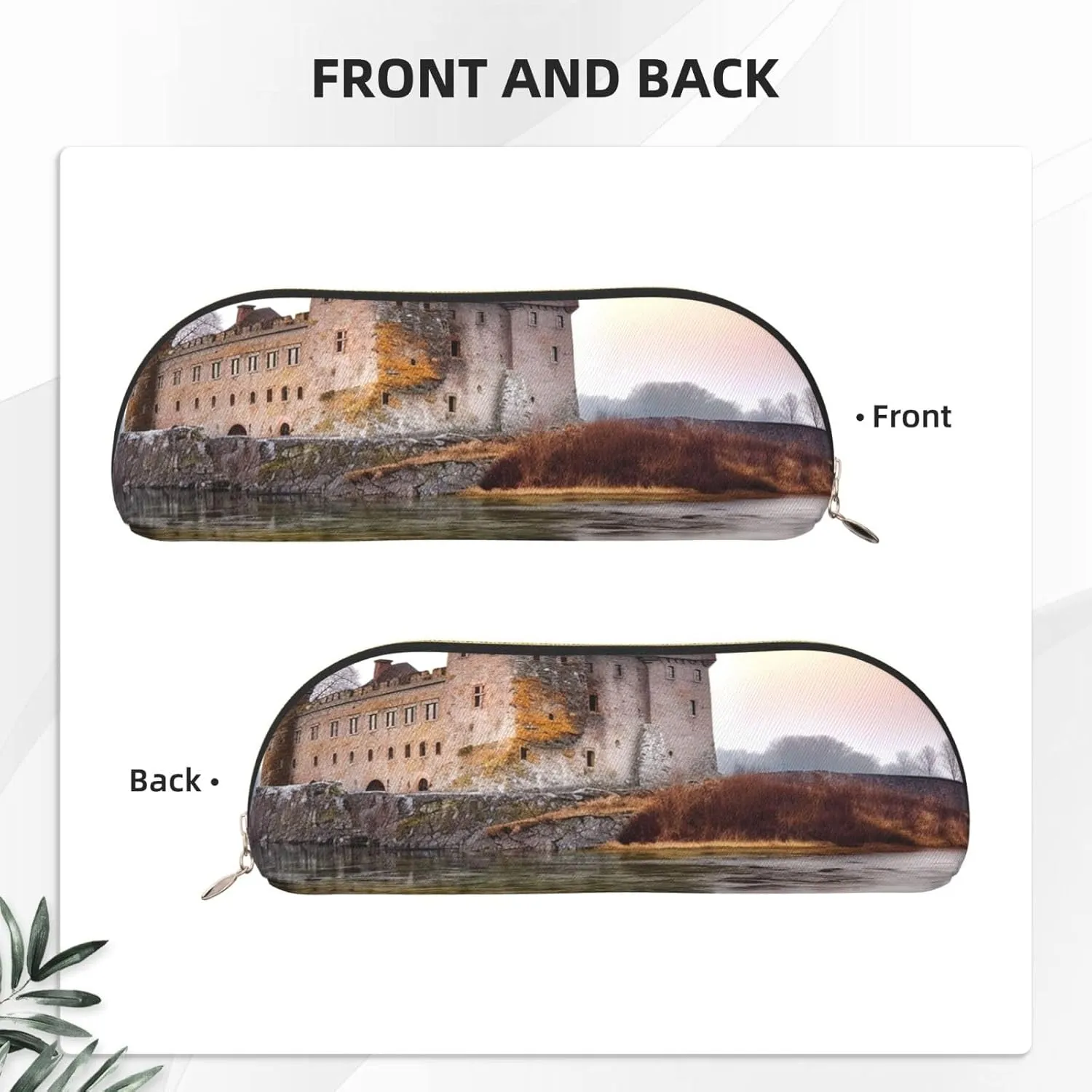 Castle Near Lake Stones Makeup Bag for Women Men Large Pencil Case Aesthetic Pencil Pouch Coin Pouch Leather Cosmetic Bag with Zipper Office Organizer Travel Essentials